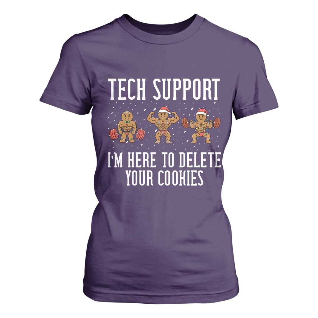 Tech Support Funny Christmas T Shirt For Women Gingerbread I Am Here To Delete Your Cookies TS14 Purple Print Your Wear