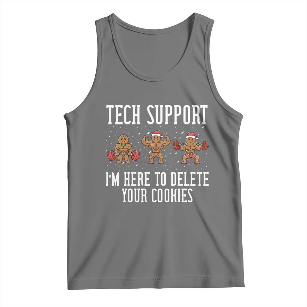 Tech Support Funny Christmas Tank Top Gingerbread I Am Here To Delete Your Cookies TS14 Black Heather Print Your Wear