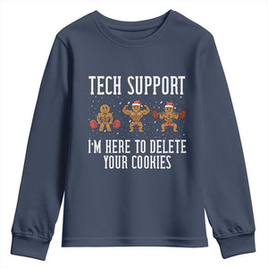 Tech Support Funny Christmas Youth Sweatshirt Gingerbread I Am Here To Delete Your Cookies TS14 Navy Print Your Wear