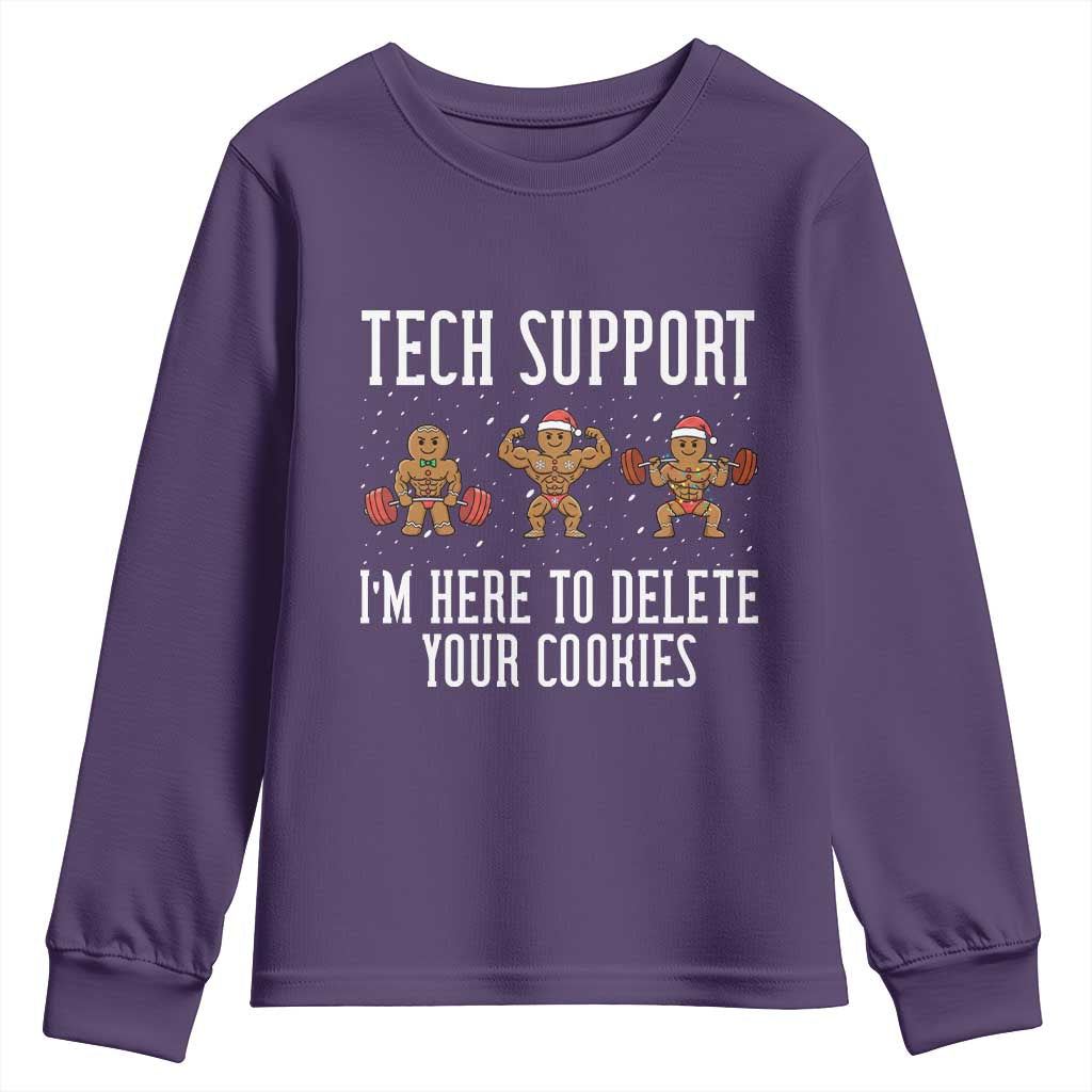 Tech Support Funny Christmas Youth Sweatshirt Gingerbread I Am Here To Delete Your Cookies TS14 Purple Print Your Wear