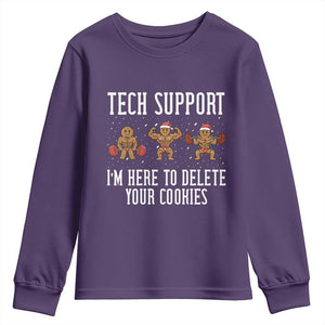 Tech Support Funny Christmas Youth Sweatshirt Gingerbread I Am Here To Delete Your Cookies TS14 Purple Print Your Wear