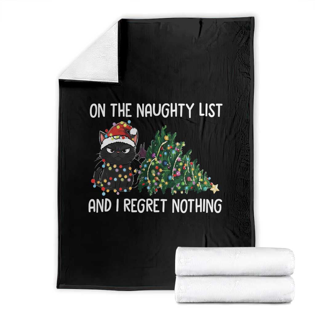 Funny Cat Christmas Throw Blanket On The Naughty List And I Regret Nothing TS14 Black Print Your Wear