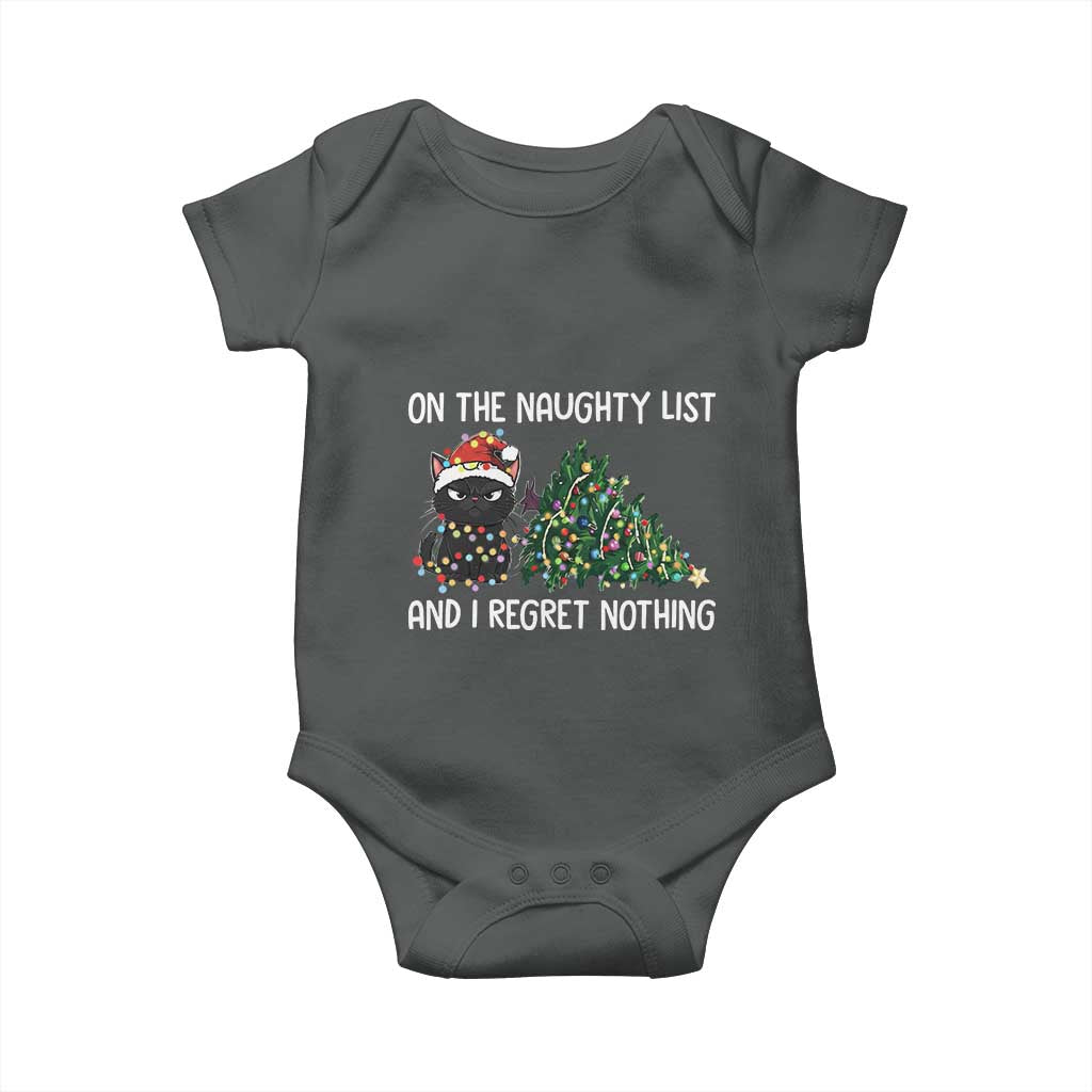 Funny Cat Christmas Baby Onesie On The Naughty List And I Regret Nothing TS14 Dark Heather Print Your Wear
