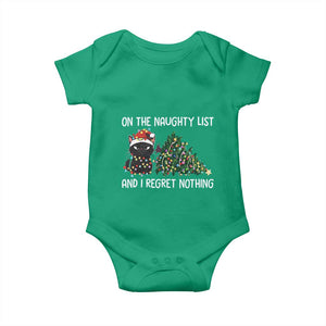 Funny Cat Christmas Baby Onesie On The Naughty List And I Regret Nothing TS14 Irish Green Print Your Wear
