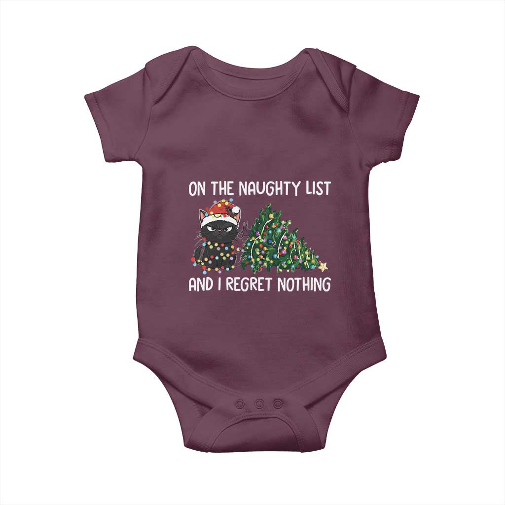 Funny Cat Christmas Baby Onesie On The Naughty List And I Regret Nothing TS14 Maroon Print Your Wear