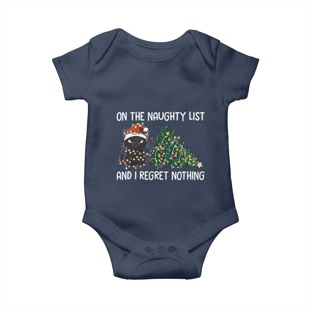 Funny Cat Christmas Baby Onesie On The Naughty List And I Regret Nothing TS14 Navy Print Your Wear