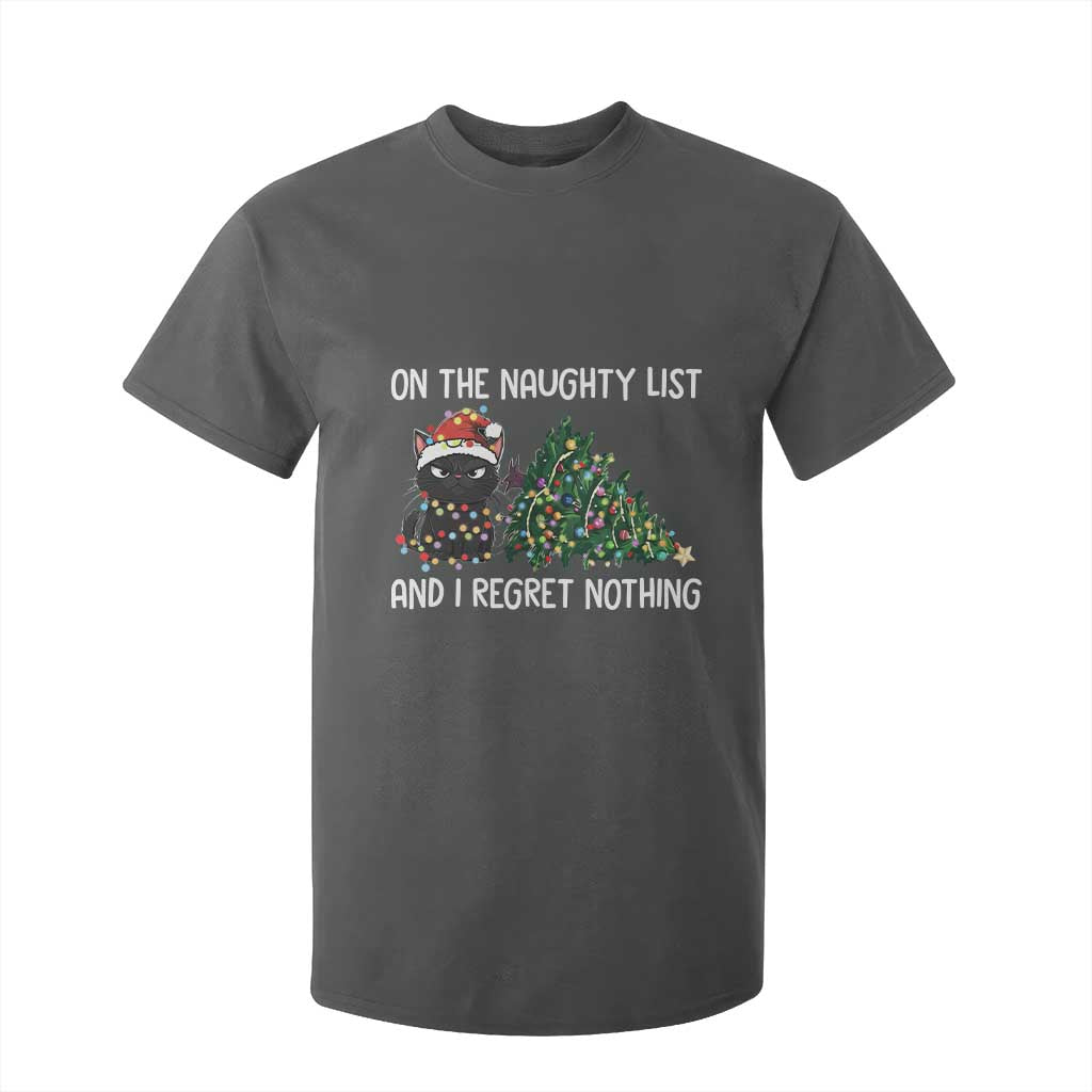 Funny Cat Christmas T Shirt For Kid On The Naughty List And I Regret Nothing TS14 Dark Heather Print Your Wear
