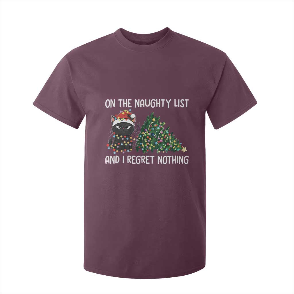 Funny Cat Christmas T Shirt For Kid On The Naughty List And I Regret Nothing TS14 Maroon Print Your Wear