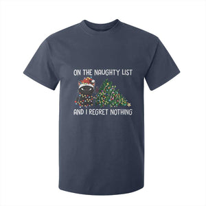 Funny Cat Christmas T Shirt For Kid On The Naughty List And I Regret Nothing TS14 Navy Print Your Wear