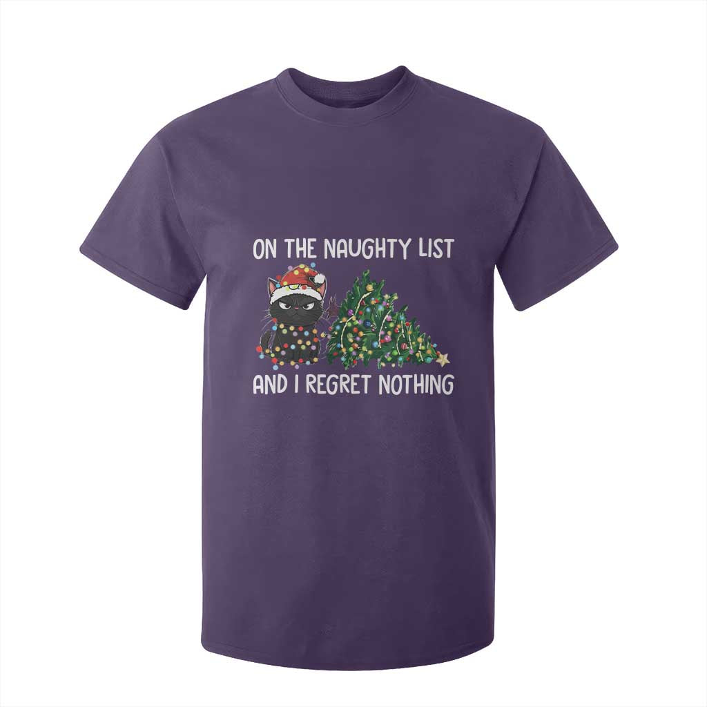 Funny Cat Christmas T Shirt For Kid On The Naughty List And I Regret Nothing TS14 Purple Print Your Wear