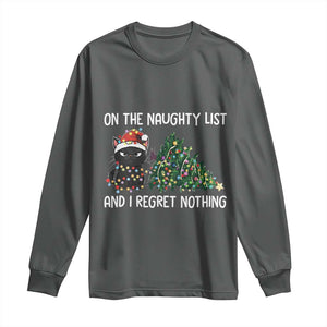 Funny Cat Christmas Long Sleeve Shirt On The Naughty List And I Regret Nothing TS14 Dark Heather Print Your Wear