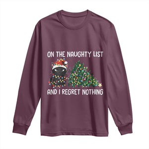 Funny Cat Christmas Long Sleeve Shirt On The Naughty List And I Regret Nothing TS14 Maroon Print Your Wear