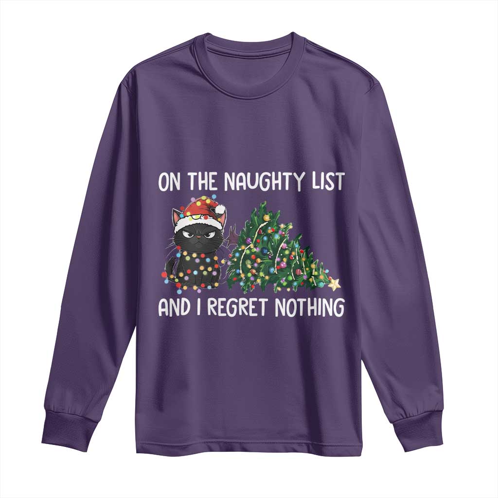 Funny Cat Christmas Long Sleeve Shirt On The Naughty List And I Regret Nothing TS14 Purple Print Your Wear