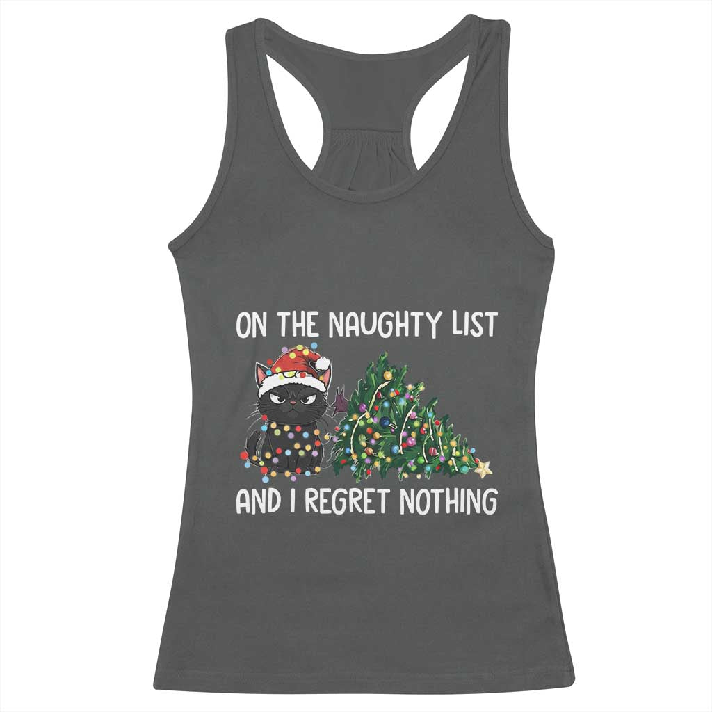 Funny Cat Christmas Racerback Tank Top On The Naughty List And I Regret Nothing TS14 Dark Heather Print Your Wear