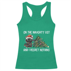 Funny Cat Christmas Racerback Tank Top On The Naughty List And I Regret Nothing TS14 Irish Green Print Your Wear