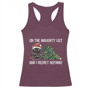 Funny Cat Christmas Racerback Tank Top On The Naughty List And I Regret Nothing TS14 Maroon Print Your Wear