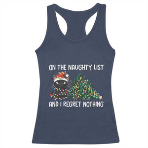 Funny Cat Christmas Racerback Tank Top On The Naughty List And I Regret Nothing TS14 Navy Print Your Wear