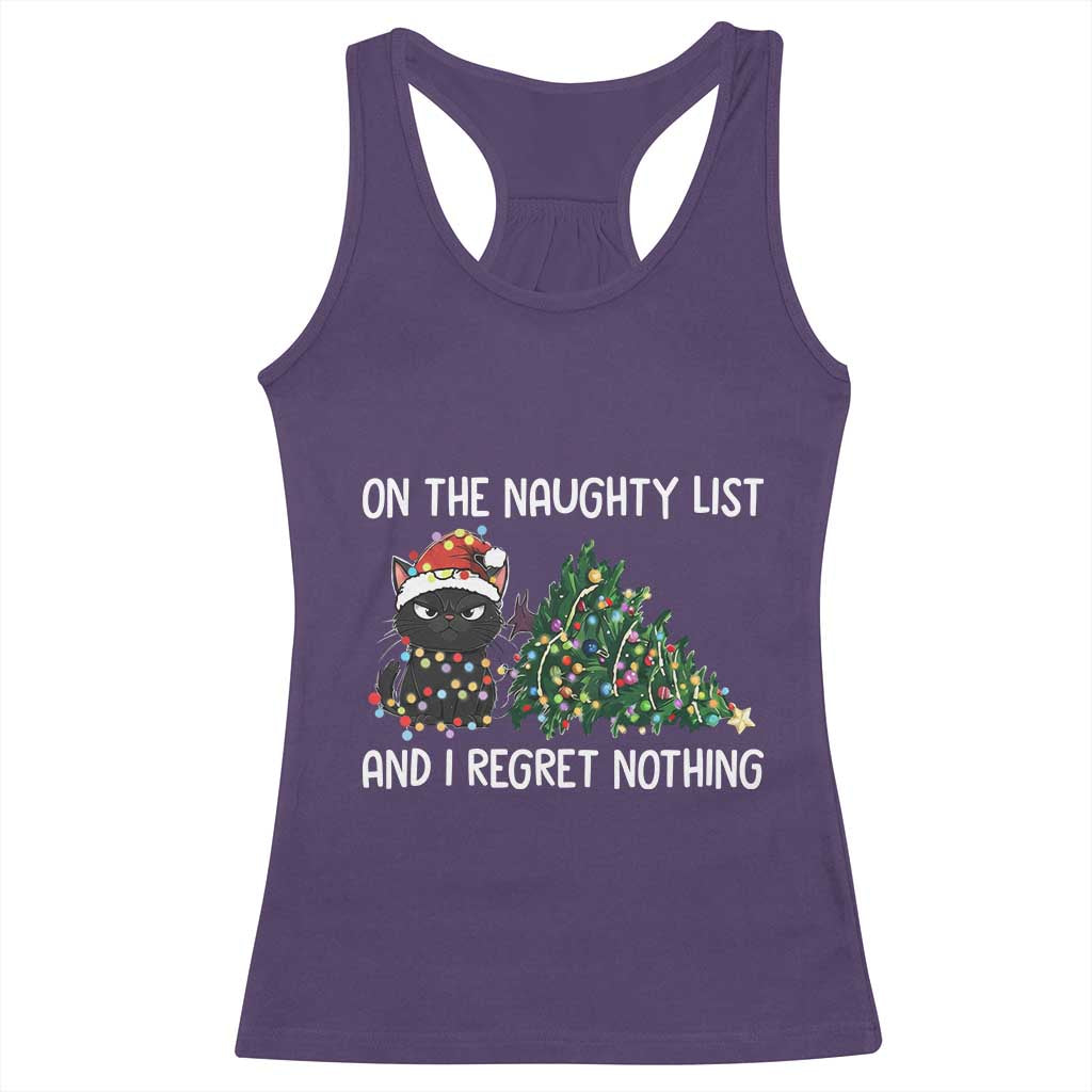 Funny Cat Christmas Racerback Tank Top On The Naughty List And I Regret Nothing TS14 Purple Print Your Wear