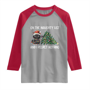 Funny Cat Christmas Raglan Shirt On The Naughty List And I Regret Nothing TS14 Sport Gray Red Print Your Wear