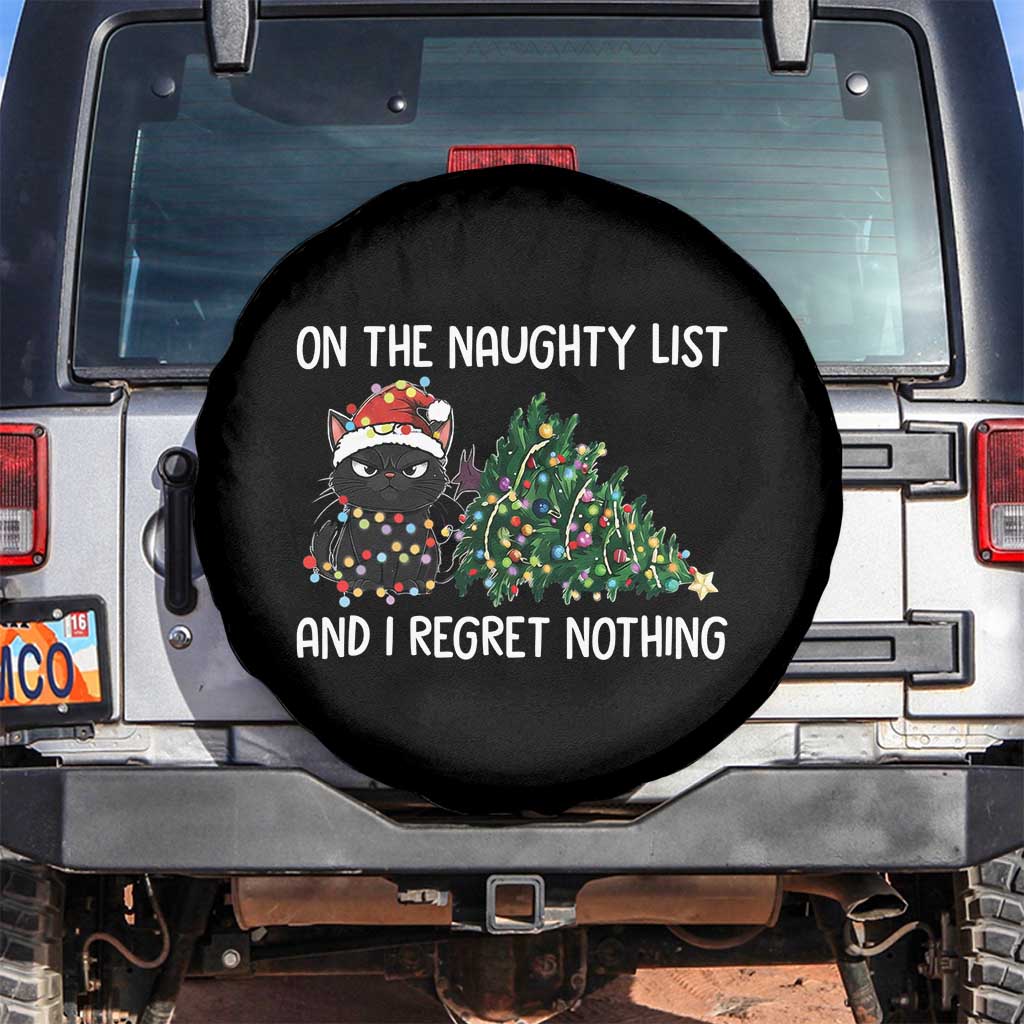 Funny Cat Christmas Spare Tire Cover On The Naughty List And I Regret Nothing TS14 No hole Black Print Your Wear