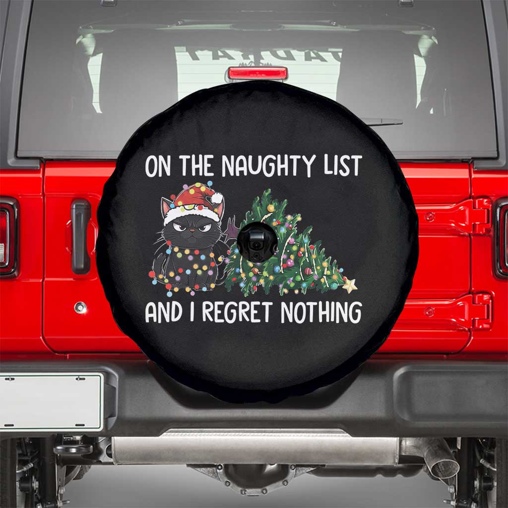 Funny Cat Christmas Spare Tire Cover On The Naughty List And I Regret Nothing TS14 Black Print Your Wear