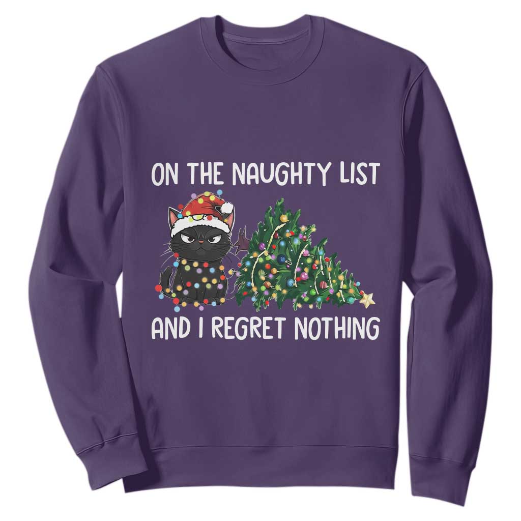Funny Cat Christmas Sweatshirt On The Naughty List And I Regret Nothing TS14 Purple Print Your Wear