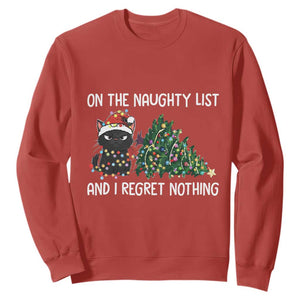 Funny Cat Christmas Sweatshirt On The Naughty List And I Regret Nothing TS14 Red Print Your Wear
