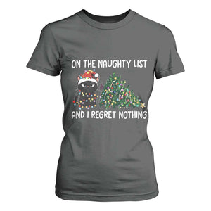 Funny Cat Christmas T Shirt For Women On The Naughty List And I Regret Nothing TS14 Dark Heather Print Your Wear