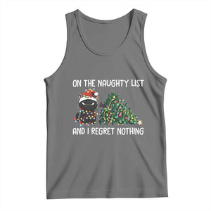 Funny Cat Christmas Tank Top On The Naughty List And I Regret Nothing TS14 Black Heather Print Your Wear