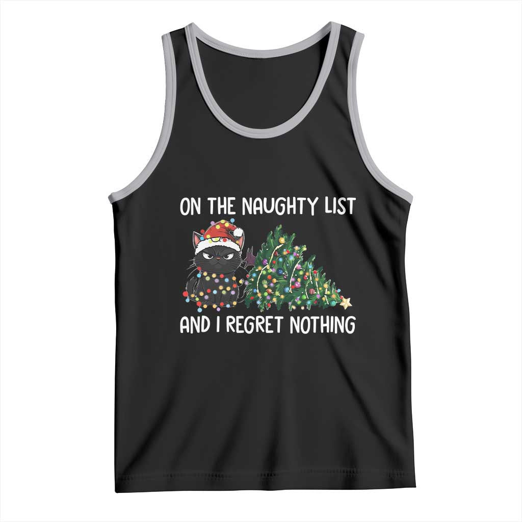 Funny Cat Christmas Tank Top On The Naughty List And I Regret Nothing TS14 Black Athletic Heather Print Your Wear