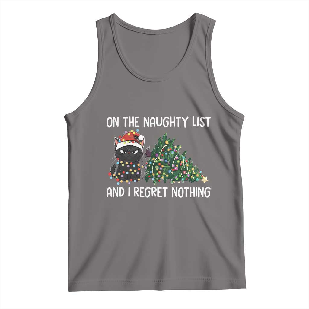 Funny Cat Christmas Tank Top On The Naughty List And I Regret Nothing TS14 Deep Heather Print Your Wear
