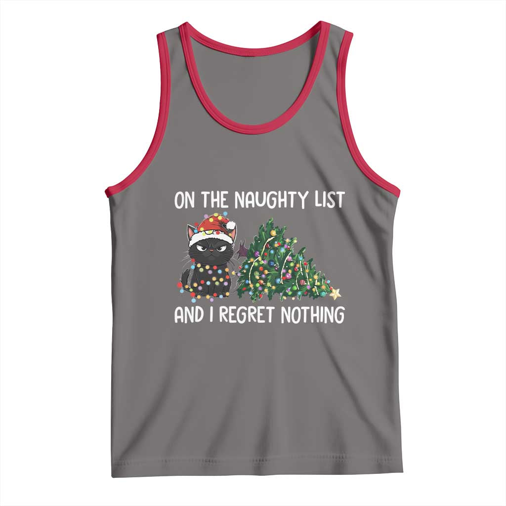 Funny Cat Christmas Tank Top On The Naughty List And I Regret Nothing TS14 Deep Heather Red Print Your Wear