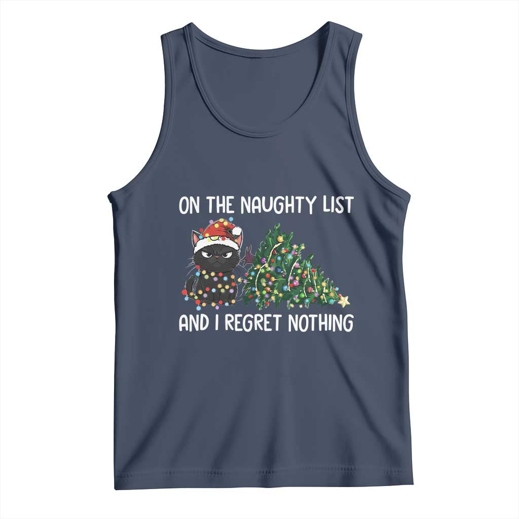 Funny Cat Christmas Tank Top On The Naughty List And I Regret Nothing TS14 Navy Print Your Wear