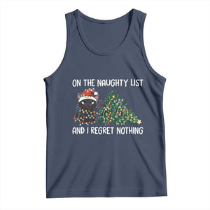 Funny Cat Christmas Tank Top On The Naughty List And I Regret Nothing TS14 Navy Print Your Wear
