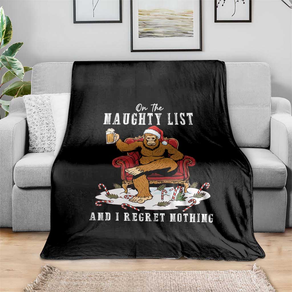 Funny Bigfoot Christmas Throw Blanket On The Naughty List And I Regret Nothing TS14 Print Your Wear