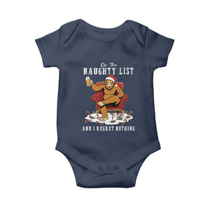 Funny Bigfoot Christmas Baby Onesie On The Naughty List And I Regret Nothing TS14 Navy Print Your Wear