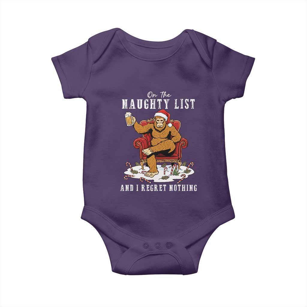 Funny Bigfoot Christmas Baby Onesie On The Naughty List And I Regret Nothing TS14 Purple Print Your Wear