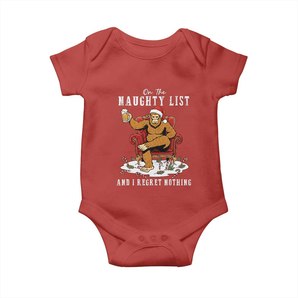 Funny Bigfoot Christmas Baby Onesie On The Naughty List And I Regret Nothing TS14 Red Print Your Wear