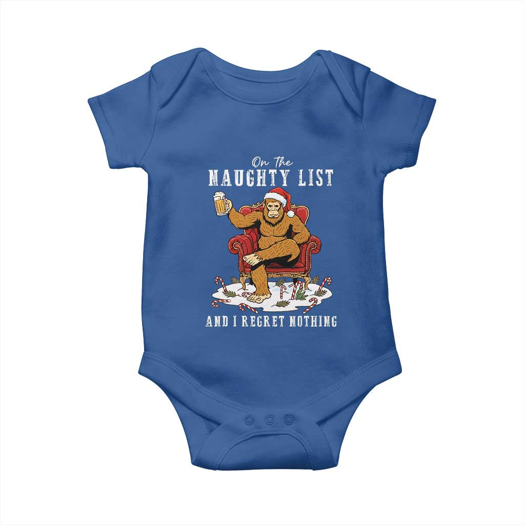 Funny Bigfoot Christmas Baby Onesie On The Naughty List And I Regret Nothing TS14 Royal Blue Print Your Wear