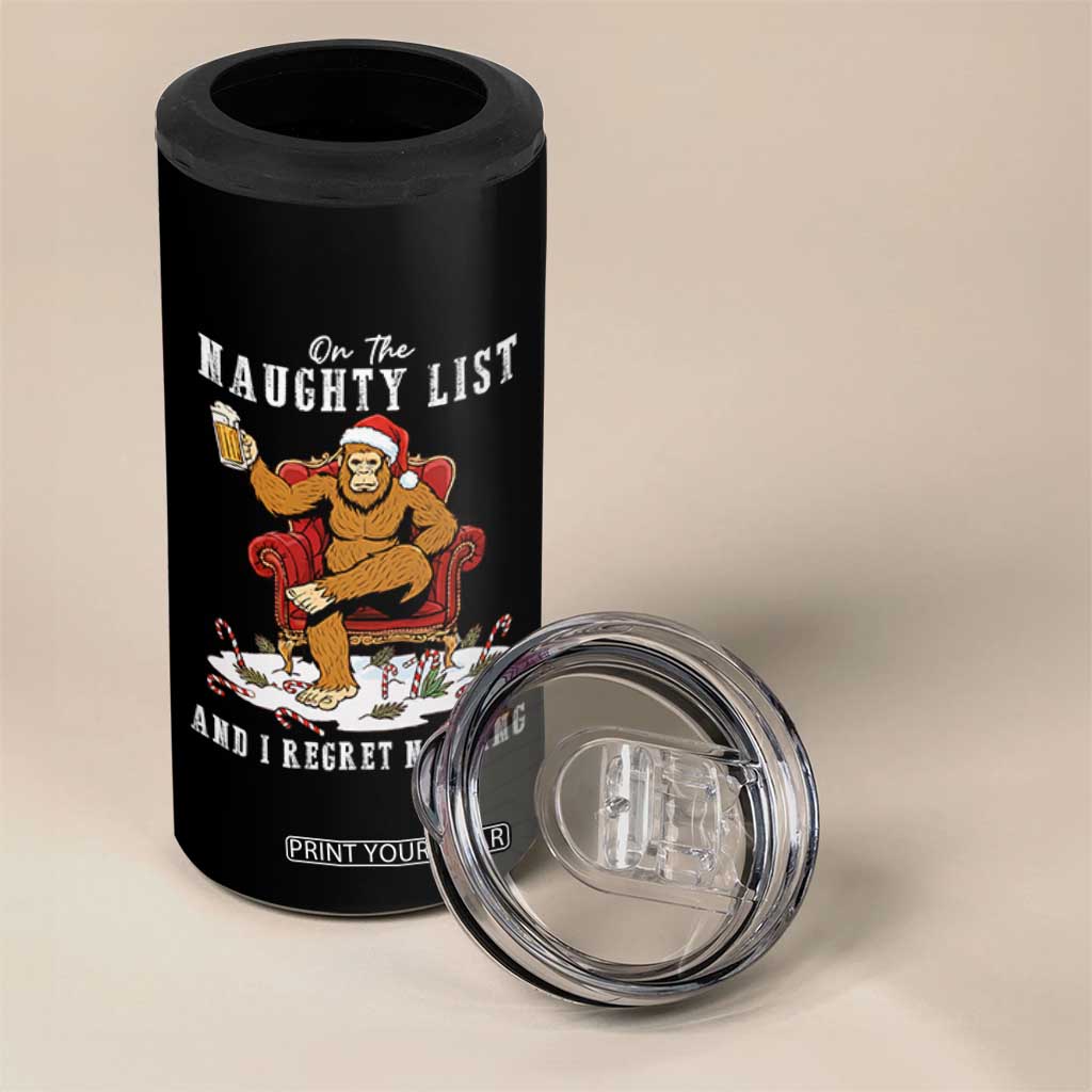 Funny Bigfoot Christmas 4 in 1 Can Cooler Tumbler On The Naughty List And I Regret Nothing TS14 Print Your Wear