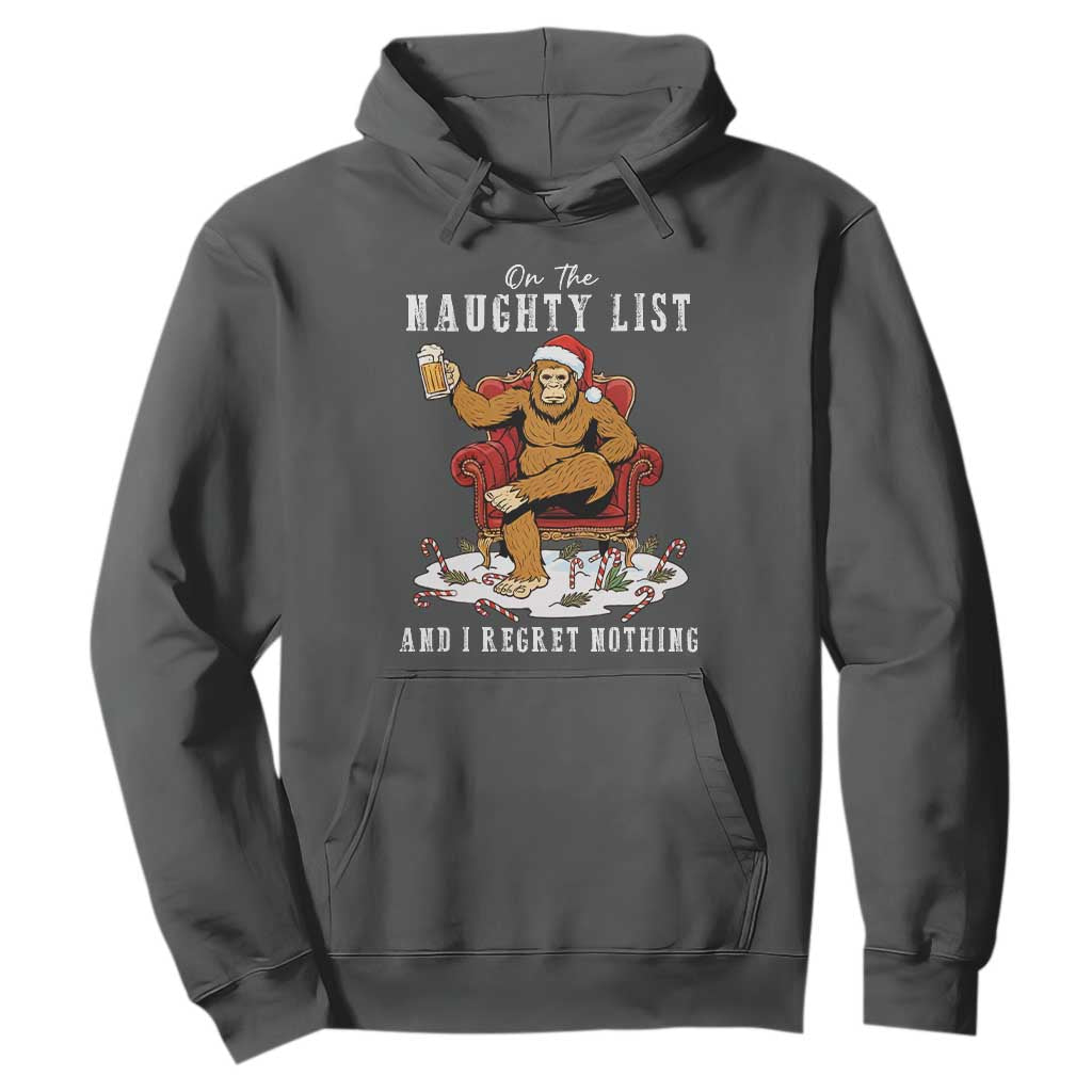 Funny Bigfoot Christmas Hoodie On The Naughty List And I Regret Nothing TS14 Dark Heather Print Your Wear