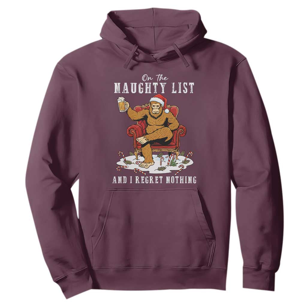 Funny Bigfoot Christmas Hoodie On The Naughty List And I Regret Nothing TS14 Maroon Print Your Wear