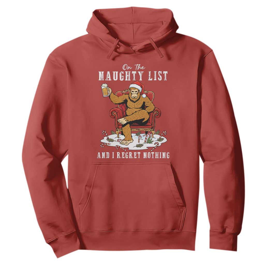 Funny Bigfoot Christmas Hoodie On The Naughty List And I Regret Nothing TS14 Red Print Your Wear