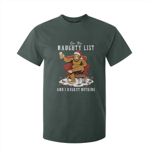 Funny Bigfoot Christmas T Shirt For Kid On The Naughty List And I Regret Nothing TS14 Dark Forest Green Print Your Wear