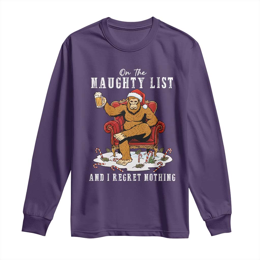 Funny Bigfoot Christmas Long Sleeve Shirt On The Naughty List And I Regret Nothing TS14 Purple Print Your Wear