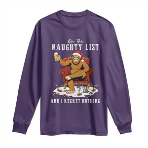 Funny Bigfoot Christmas Long Sleeve Shirt On The Naughty List And I Regret Nothing TS14 Purple Print Your Wear