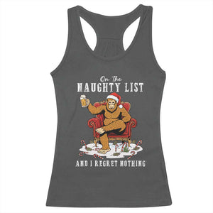 Funny Bigfoot Christmas Racerback Tank Top On The Naughty List And I Regret Nothing TS14 Dark Heather Print Your Wear