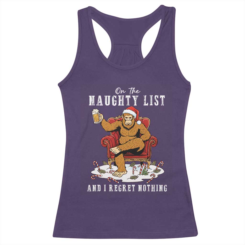 Funny Bigfoot Christmas Racerback Tank Top On The Naughty List And I Regret Nothing TS14 Purple Print Your Wear
