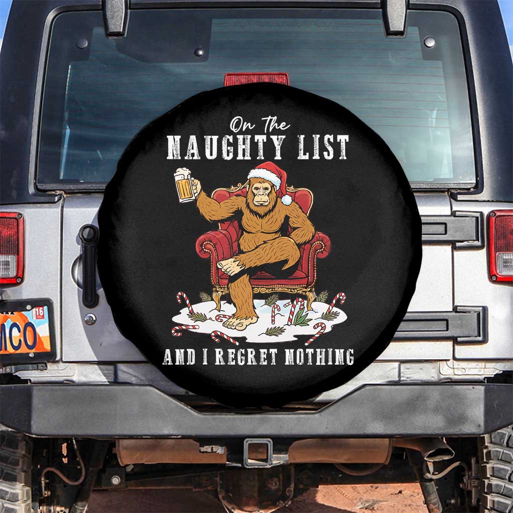 Funny Bigfoot Christmas Spare Tire Cover On The Naughty List And I Regret Nothing TS14 No hole Black Print Your Wear