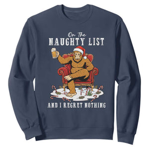 Funny Bigfoot Christmas Sweatshirt On The Naughty List And I Regret Nothing TS14 Navy Print Your Wear